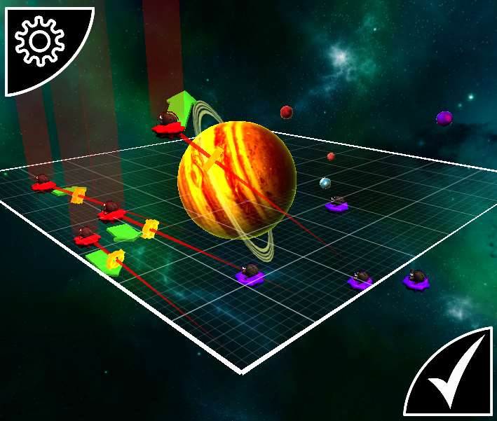 A team of four red mammoths battle the blues near a gas giants planet.